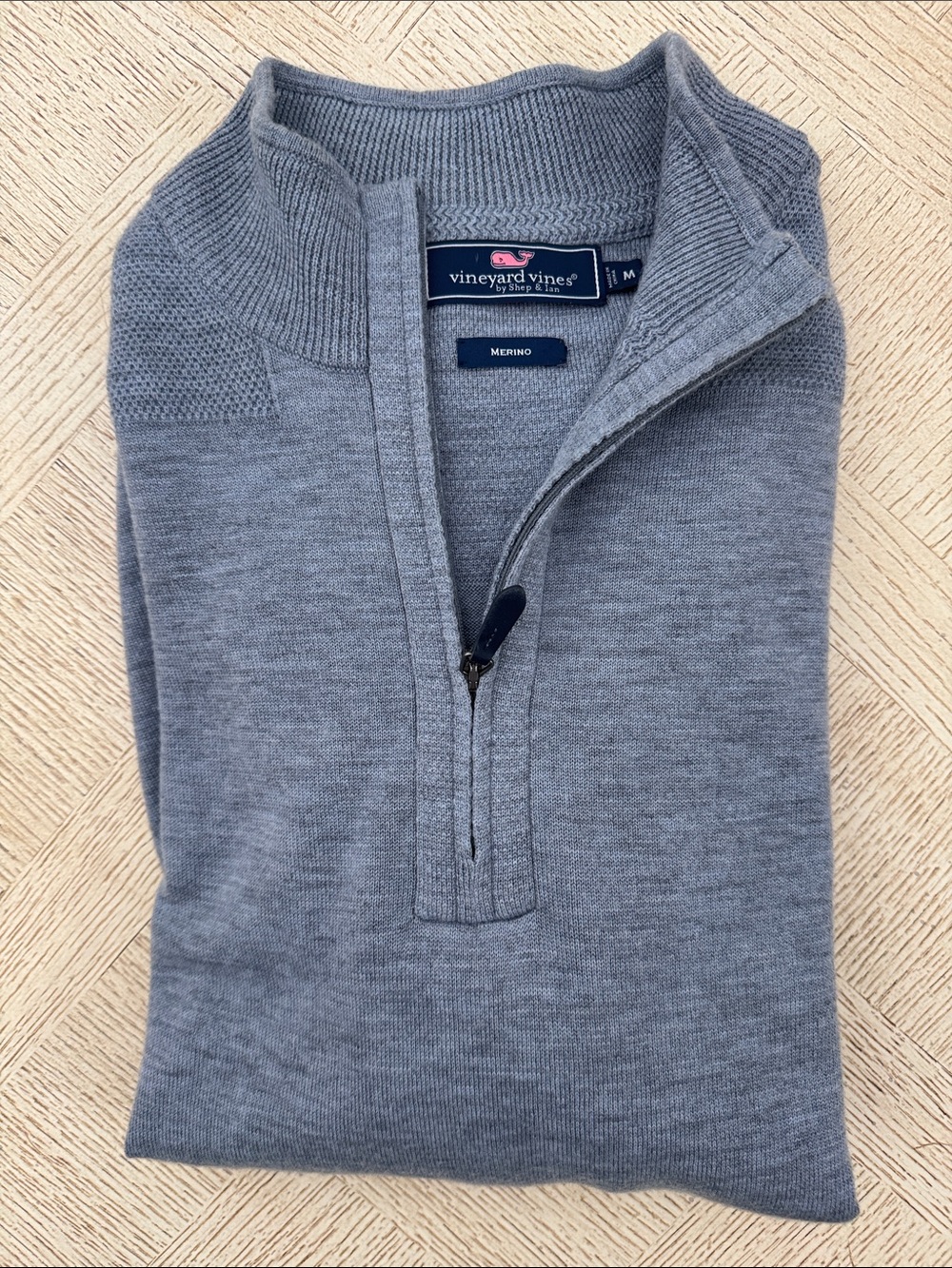 Vineyard Vines Men's Light Blue/Gray Merino Half-Zip Sweater